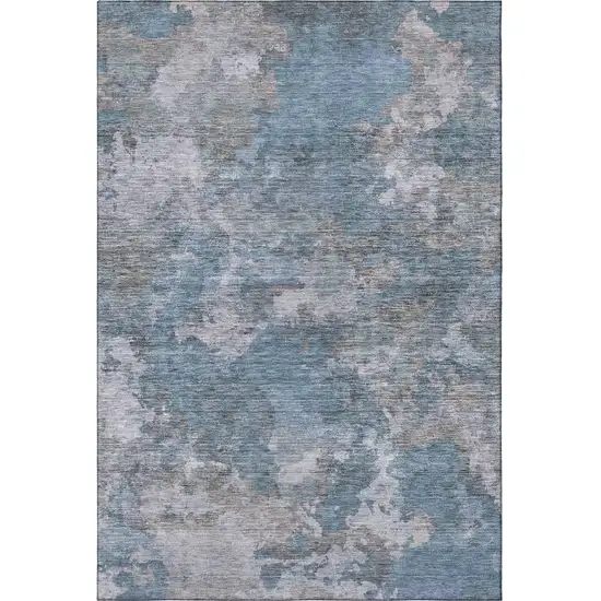 Denim Blue And Gray Abstract Washable Area Rug With UV Protection Photo 4