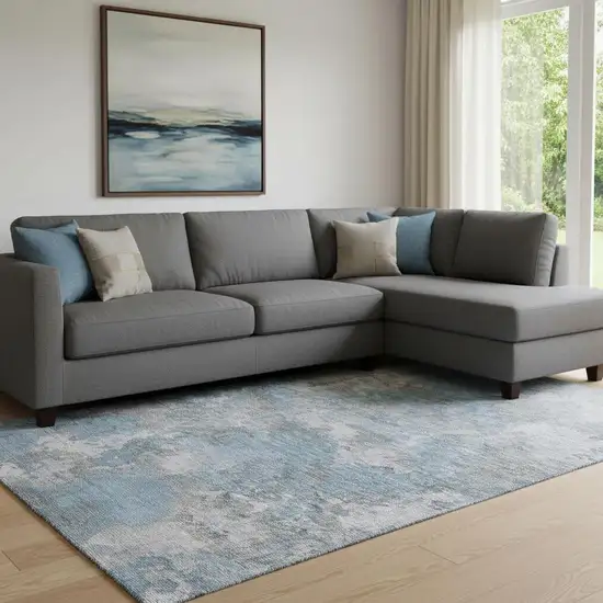 Denim Blue And Gray Abstract Washable Area Rug With UV Protection Photo 2