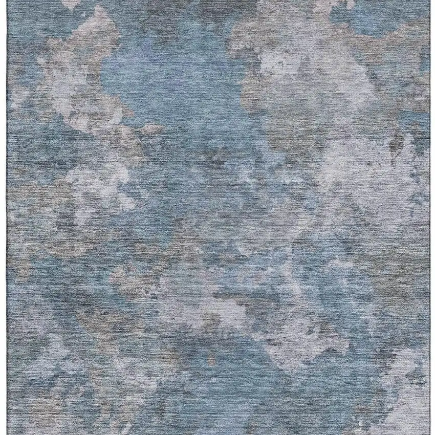 Denim Blue And Gray Abstract Washable Area Rug With UV Protection Photo 4