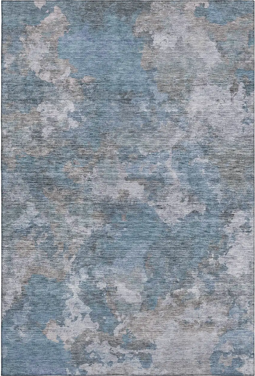Denim Blue And Gray Abstract Washable Area Rug With UV Protection Photo 1