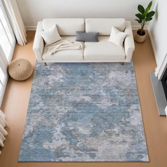 Denim Blue And Gray Abstract Washable Area Rug With UV Protection Photo 5