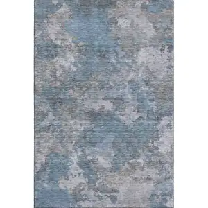 Photo of Denim Blue And Gray Abstract Washable Area Rug With UV Protection