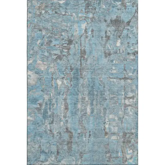 Denim Blue And Gray Abstract Washable Area Rug With UV Protection Photo 1
