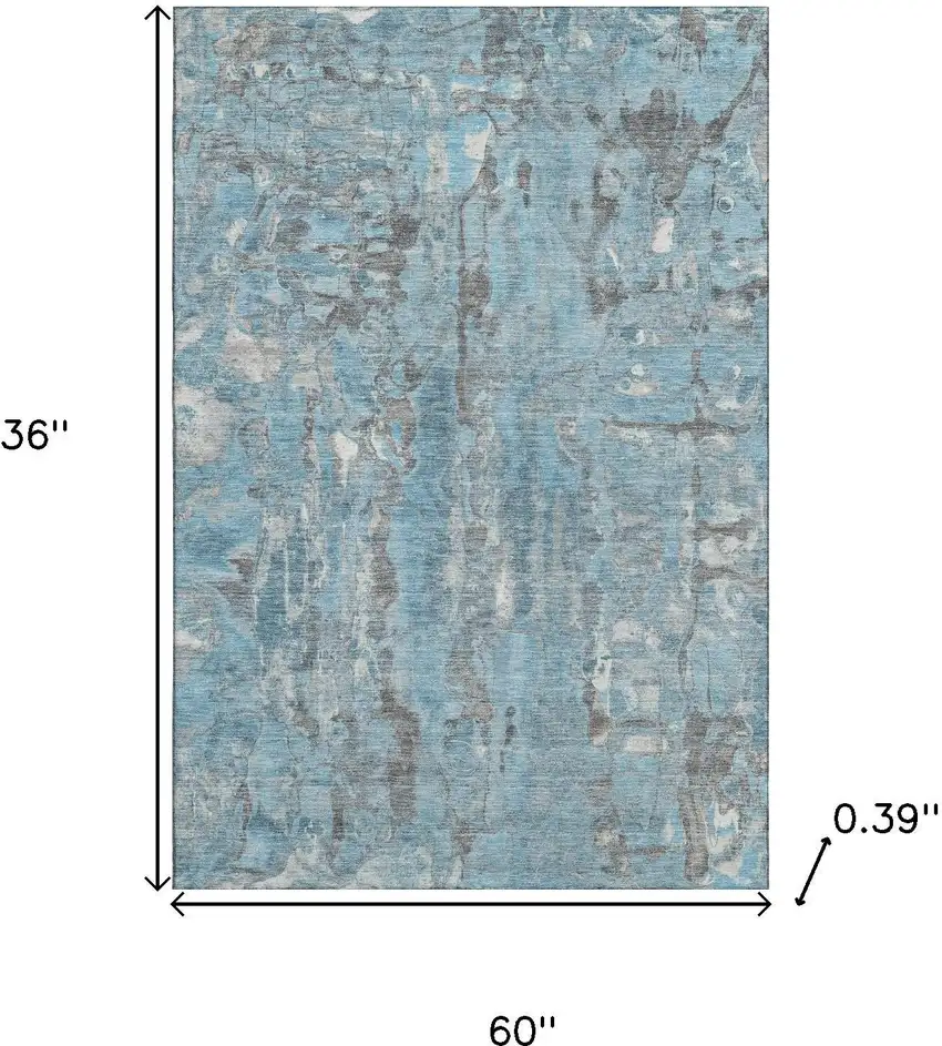 Denim Blue And Gray Abstract Washable Area Rug With UV Protection Photo 8