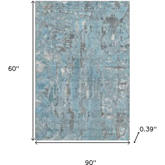 Denim Blue And Gray Abstract Washable Area Rug With UV Protection Photo 9