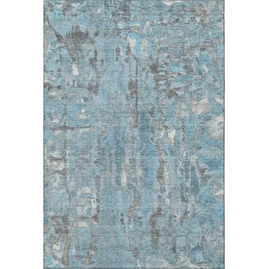 Denim Blue And Gray Abstract Washable Area Rug With UV Protection Photo 4