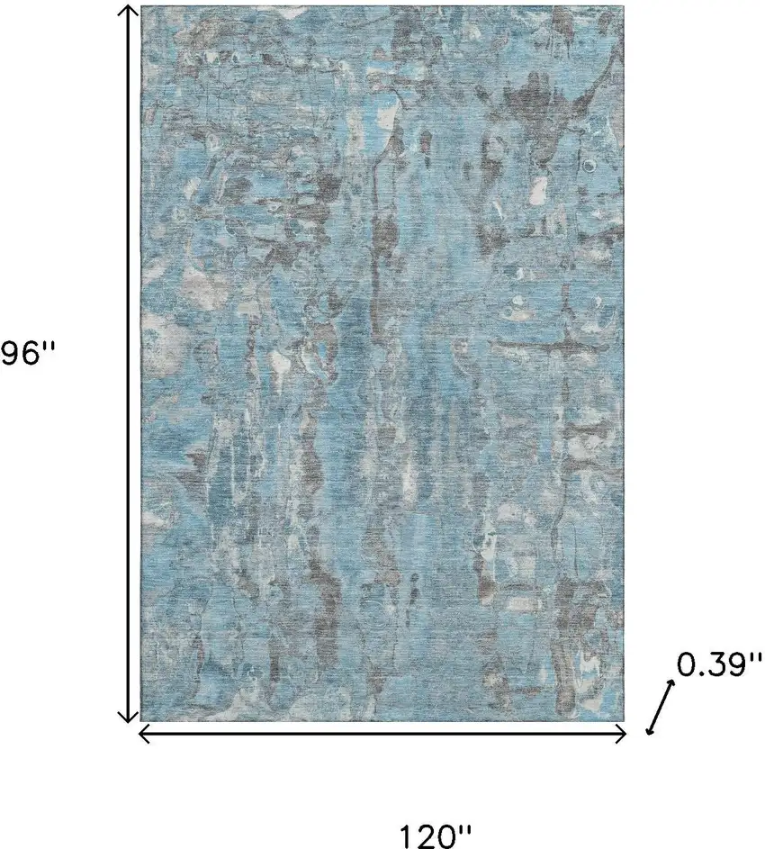 Denim Blue And Gray Abstract Washable Area Rug With UV Protection Photo 9