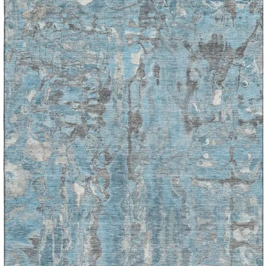 Denim Blue And Gray Abstract Washable Area Rug With UV Protection Photo 4