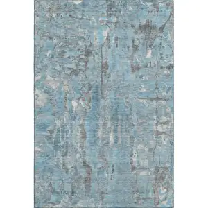 Photo of Denim Blue And Gray Abstract Washable Area Rug With UV Protection