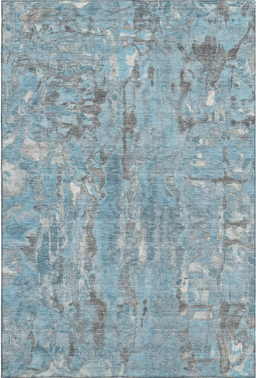 Denim Blue And Gray Abstract Washable Area Rug With UV Protection Photo 1