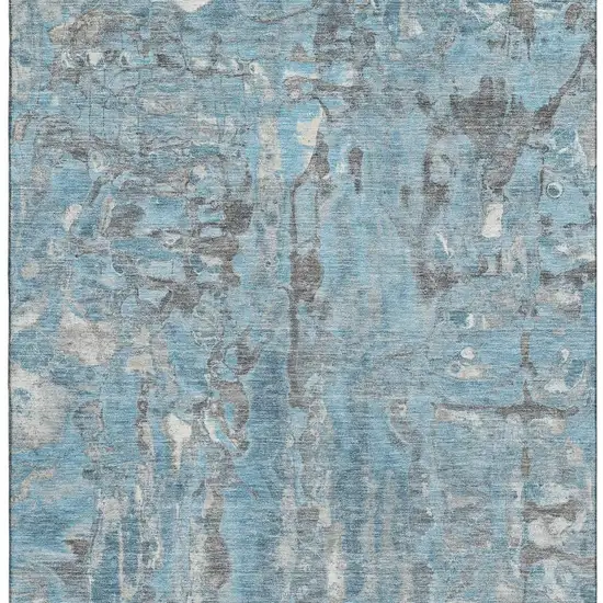 Denim Blue And Gray Abstract Washable Area Rug With UV Protection Photo 3