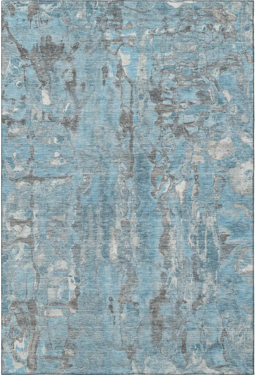 Denim Blue And Gray Abstract Washable Area Rug With UV Protection Photo 4
