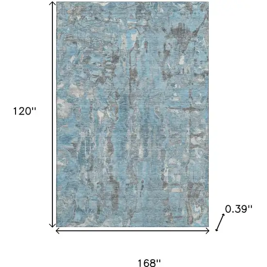 Denim Blue And Gray Abstract Washable Area Rug With UV Protection Photo 9