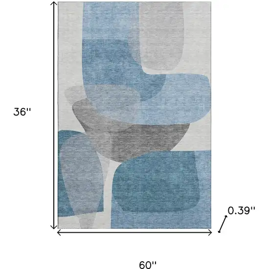 Denim Blue And Gray Abstract Washable Area Rug With UV Protection Photo 9