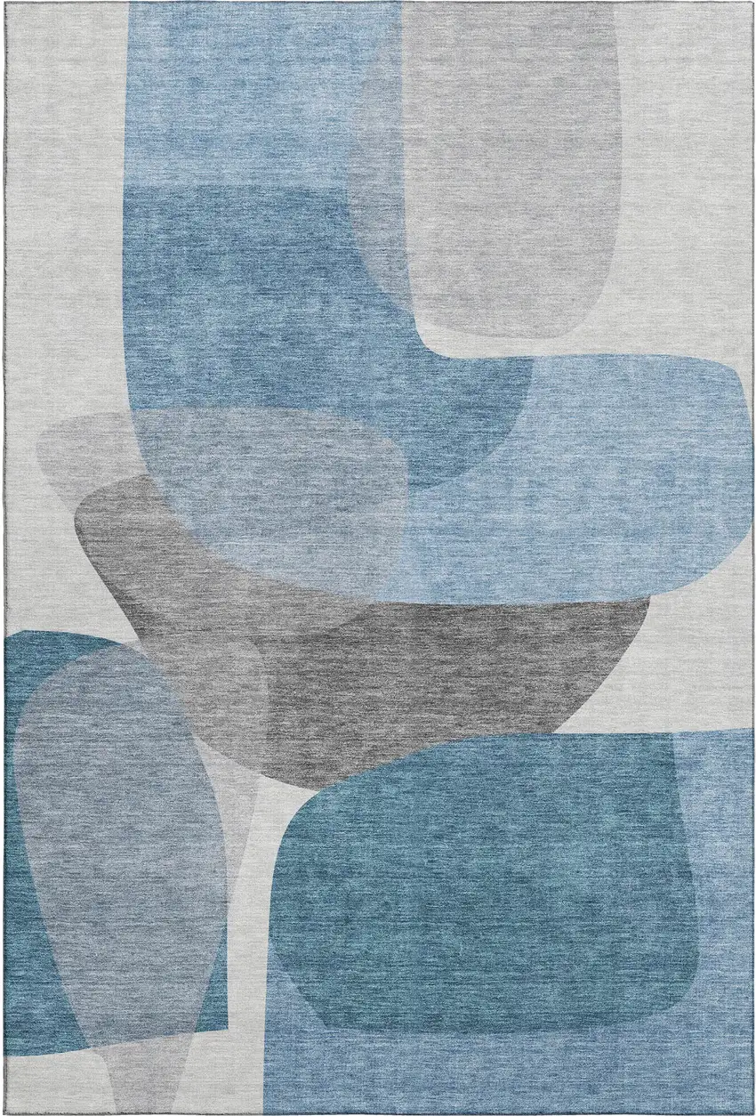 Denim Blue And Gray Abstract Washable Area Rug With UV Protection Photo 1