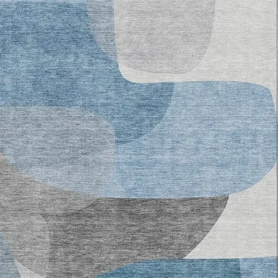 Denim Blue And Gray Abstract Washable Area Rug With UV Protection Photo 3