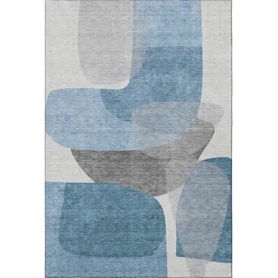 Denim Blue And Gray Abstract Washable Area Rug With UV Protection Photo 4