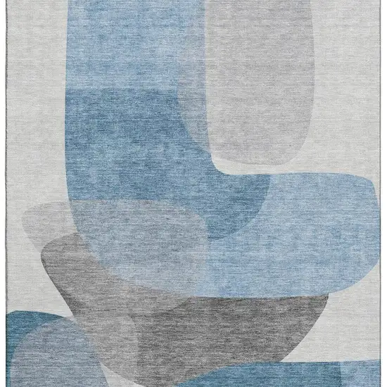 Denim Blue And Gray Abstract Washable Area Rug With UV Protection Photo 3