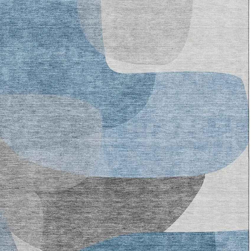 Denim Blue And Gray Abstract Washable Area Rug With UV Protection Photo 3