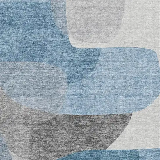 Denim Blue And Gray Abstract Washable Area Rug With UV Protection Photo 3