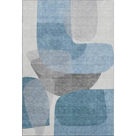 Denim Blue And Gray Abstract Washable Area Rug With UV Protection Photo 1