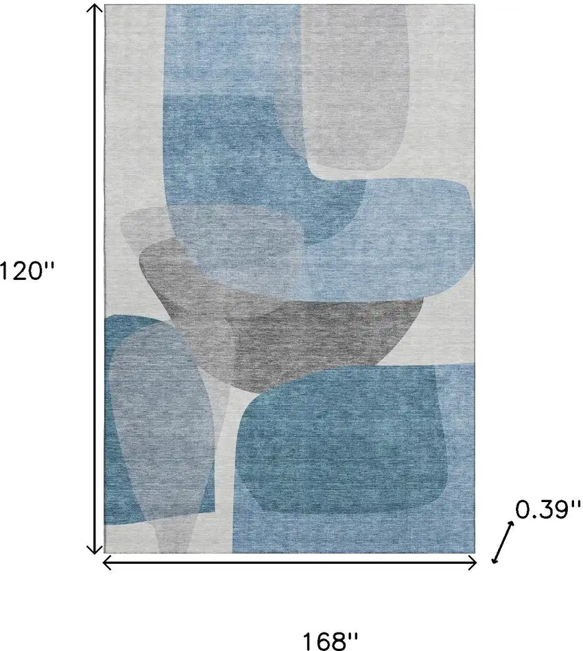 Denim Blue And Gray Abstract Washable Area Rug With UV Protection Photo 9