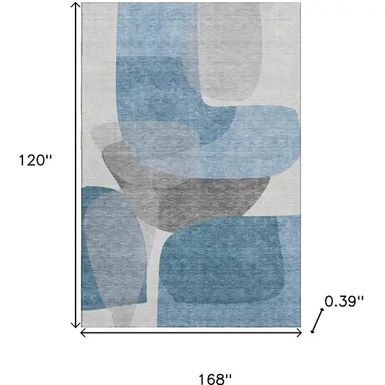 Denim Blue And Gray Abstract Washable Area Rug With UV Protection Photo 9