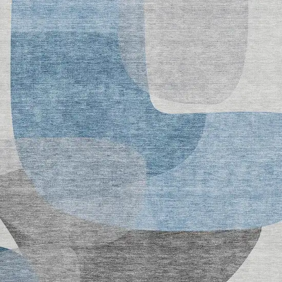 Denim Blue And Gray Abstract Washable Area Rug With UV Protection Photo 3