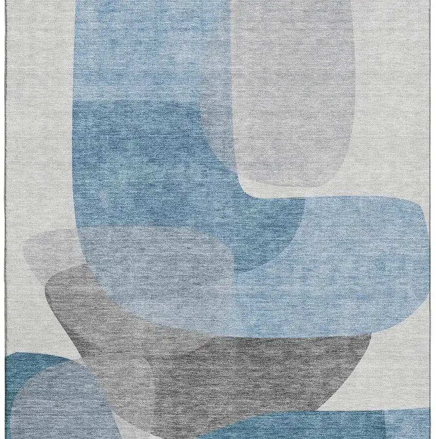 Denim Blue And Gray Abstract Washable Area Rug With UV Protection Photo 4