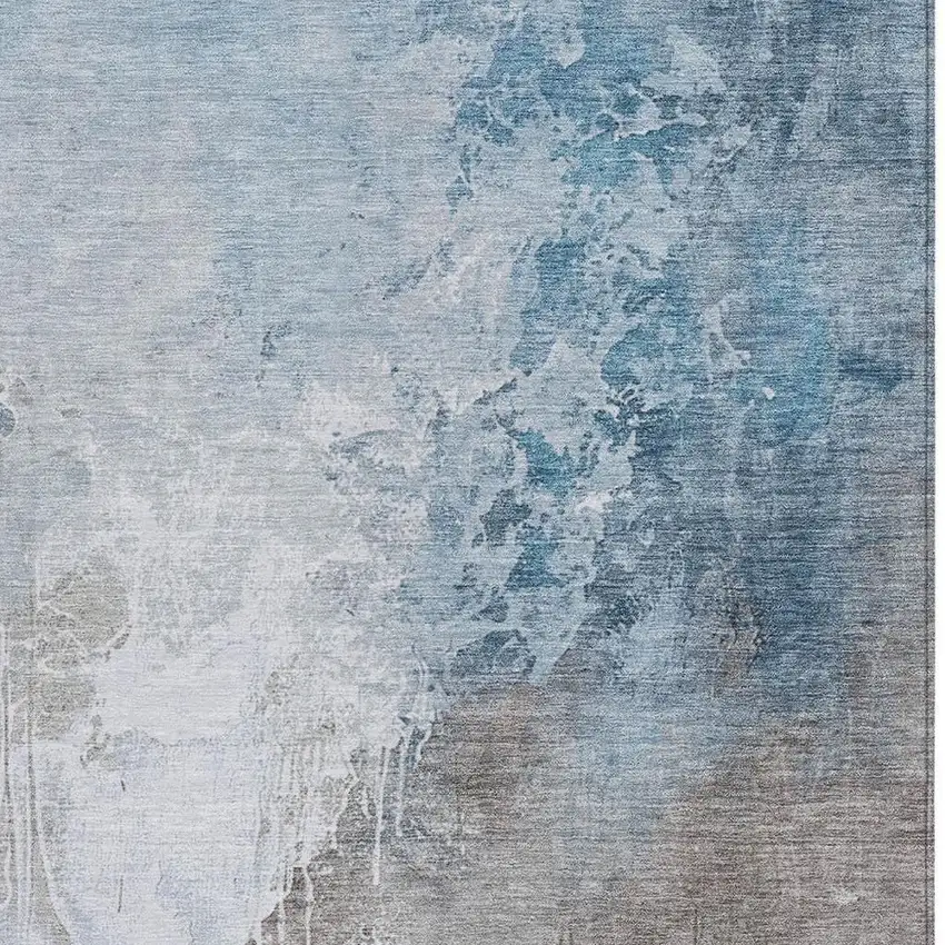 Denim Blue And Gray Abstract Washable Indoor Outdoor Area Rug Photo 3