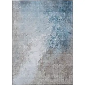 Photo of Denim Blue And Gray Abstract Washable Indoor Outdoor Area Rug