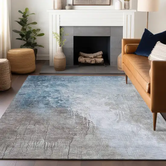 Denim Blue And Gray Abstract Washable Indoor Outdoor Area Rug Photo 5