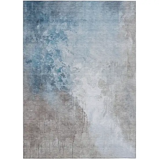 Denim Blue And Gray Abstract Washable Indoor Outdoor Area Rug Photo 8