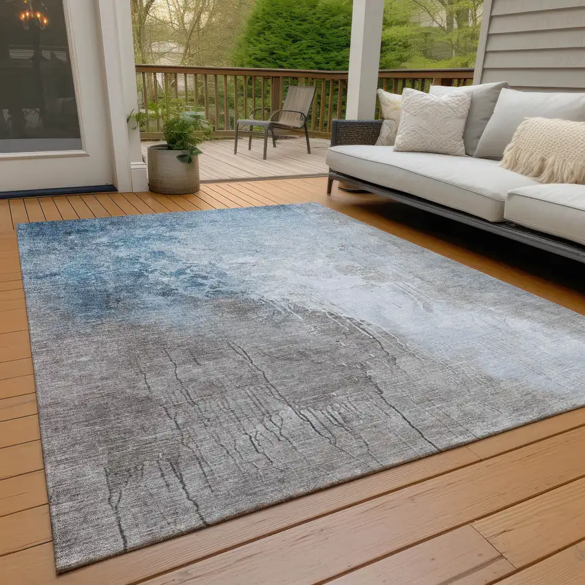 Denim Blue And Gray Abstract Washable Indoor Outdoor Area Rug Photo 7