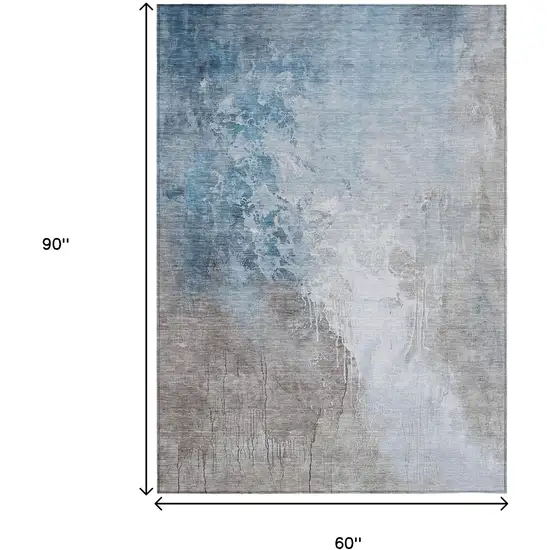 Denim Blue And Gray Abstract Washable Indoor Outdoor Area Rug Photo 9