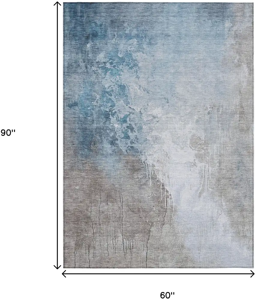 Denim Blue And Gray Abstract Washable Indoor Outdoor Area Rug Photo 9