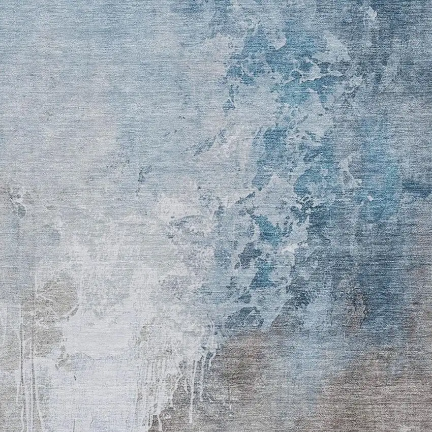 Denim Blue And Gray Abstract Washable Indoor Outdoor Area Rug Photo 3