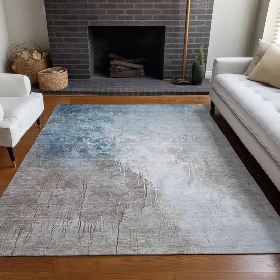 Denim Blue And Gray Abstract Washable Indoor Outdoor Area Rug Photo 7