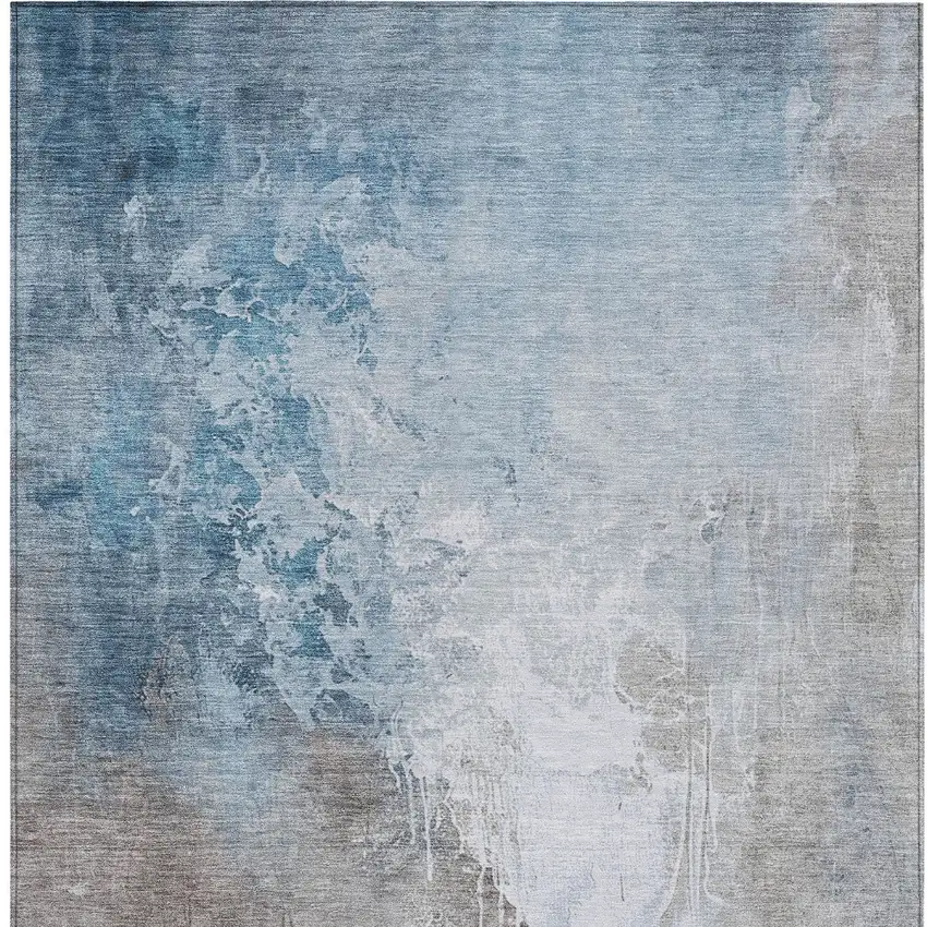 Denim Blue And Gray Abstract Washable Indoor Outdoor Area Rug Photo 6