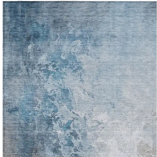 Denim Blue And Gray Abstract Washable Indoor Outdoor Area Rug Photo 7