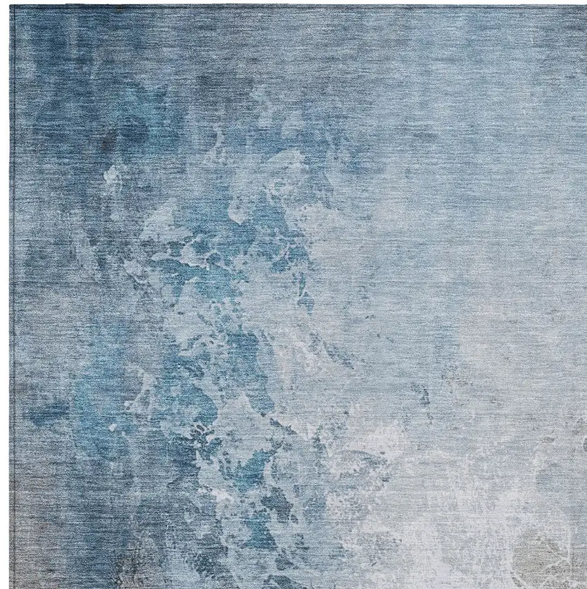 Denim Blue And Gray Abstract Washable Indoor Outdoor Area Rug Photo 7