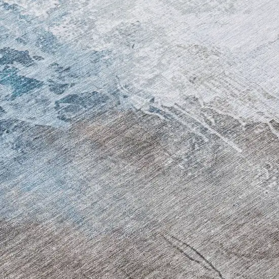 Denim Blue And Gray Abstract Washable Indoor Outdoor Area Rug Photo 9