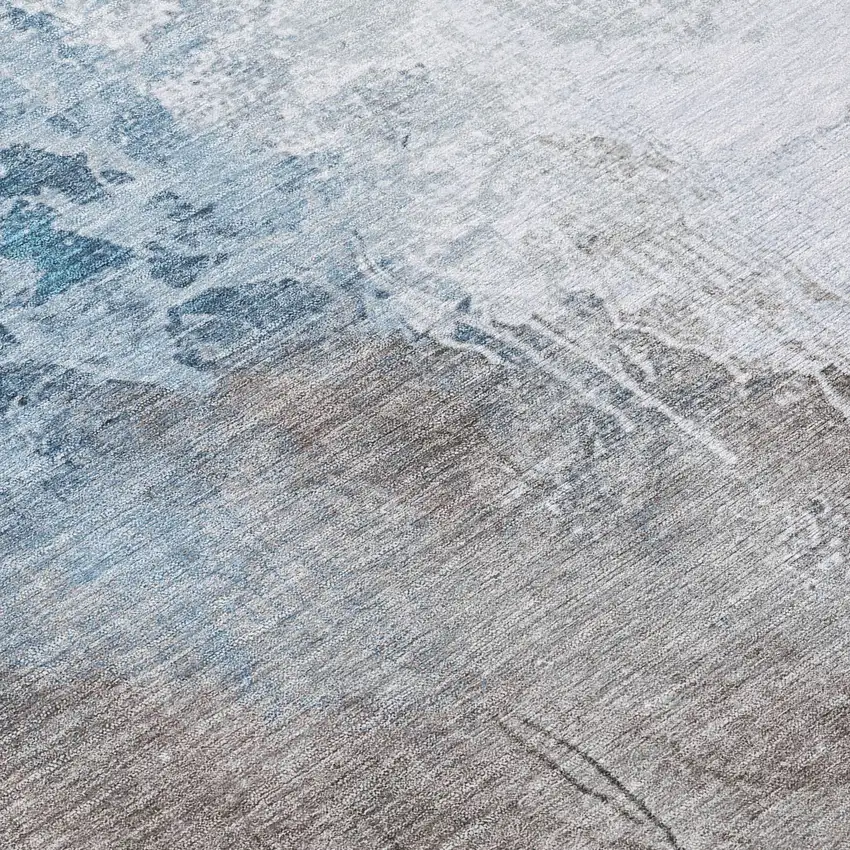 Denim Blue And Gray Abstract Washable Indoor Outdoor Area Rug Photo 9