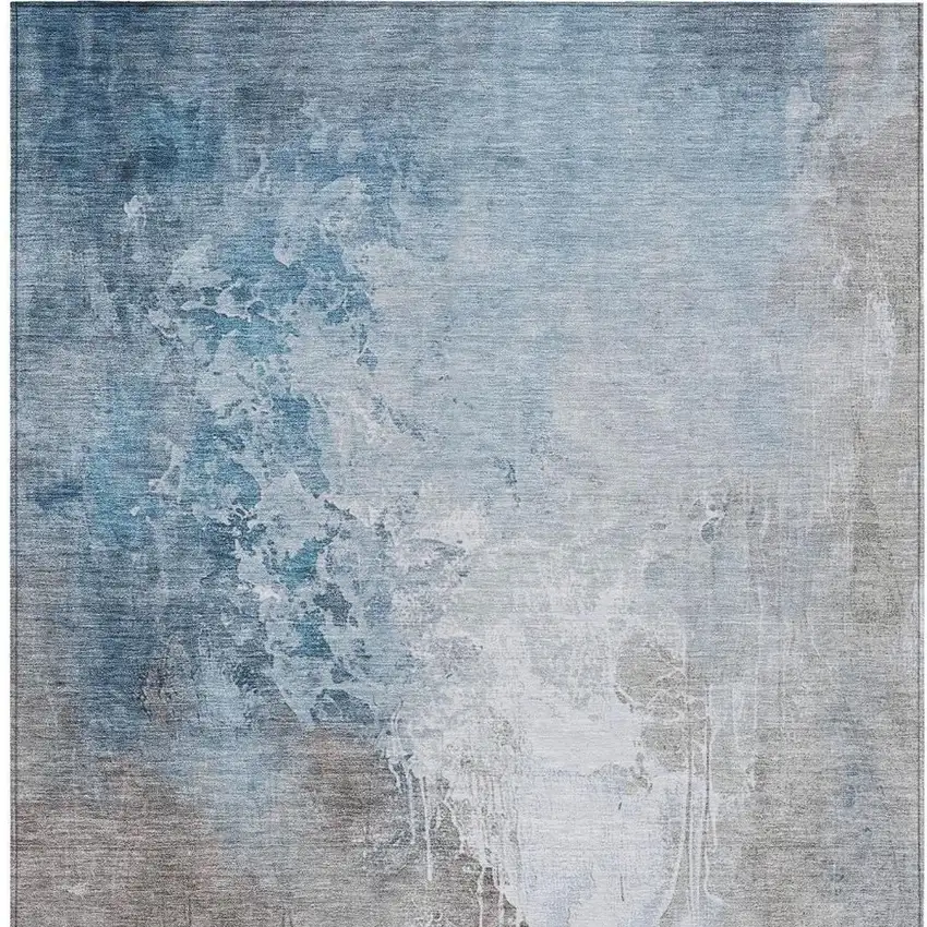 Denim Blue And Gray Abstract Washable Indoor Outdoor Area Rug Photo 4