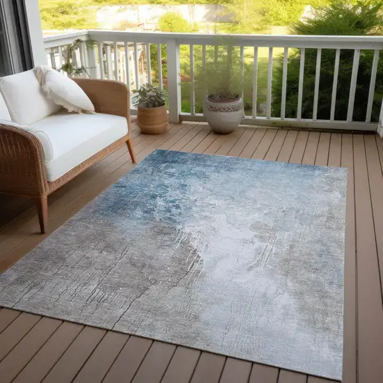 Denim Blue And Gray Abstract Washable Indoor Outdoor Area Rug Photo 5