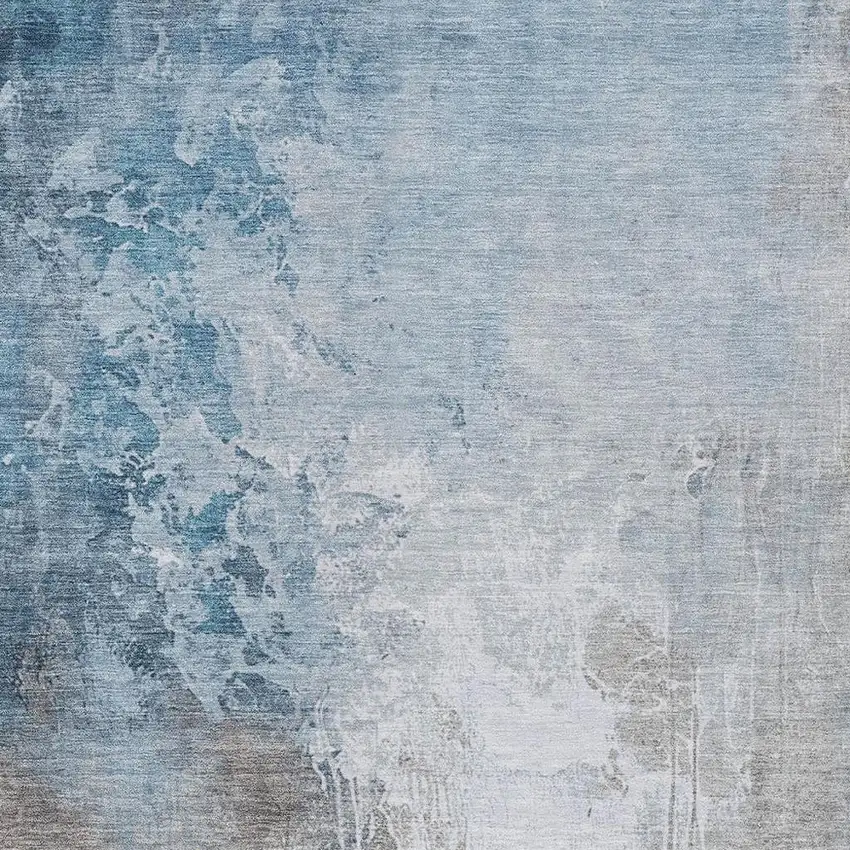 Denim Blue And Gray Abstract Washable Indoor Outdoor Area Rug Photo 3