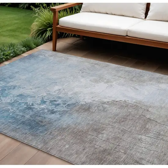 Denim Blue And Gray Abstract Washable Indoor Outdoor Area Rug Photo 2