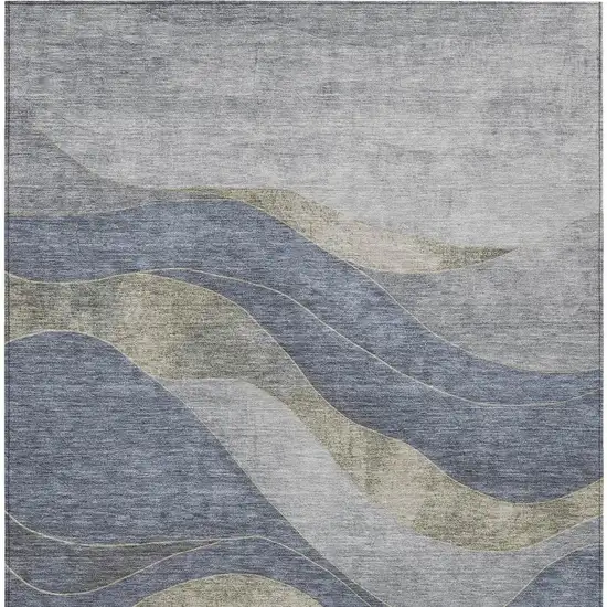 Denim Blue And Gray Abstract Washable Indoor Outdoor Area Rug Photo 3