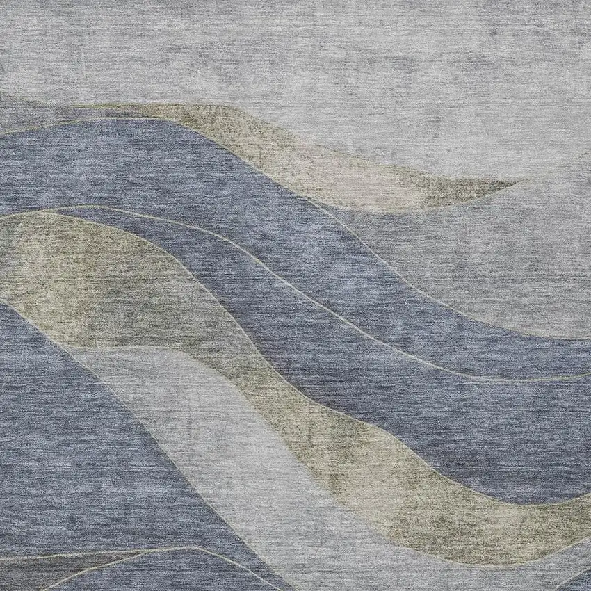Denim Blue And Gray Abstract Washable Indoor Outdoor Area Rug Photo 3