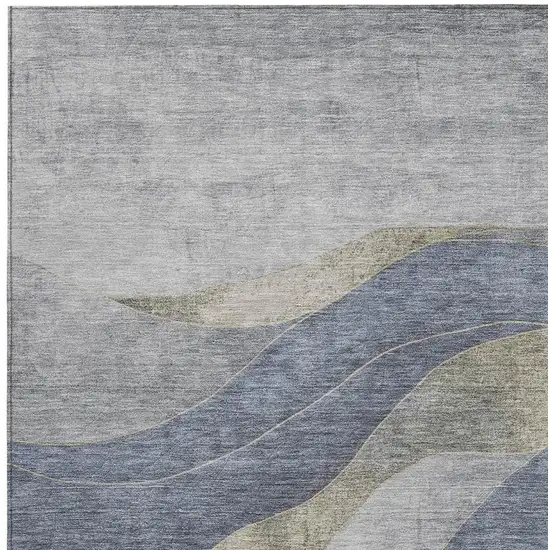 Denim Blue And Gray Abstract Washable Indoor Outdoor Area Rug Photo 3